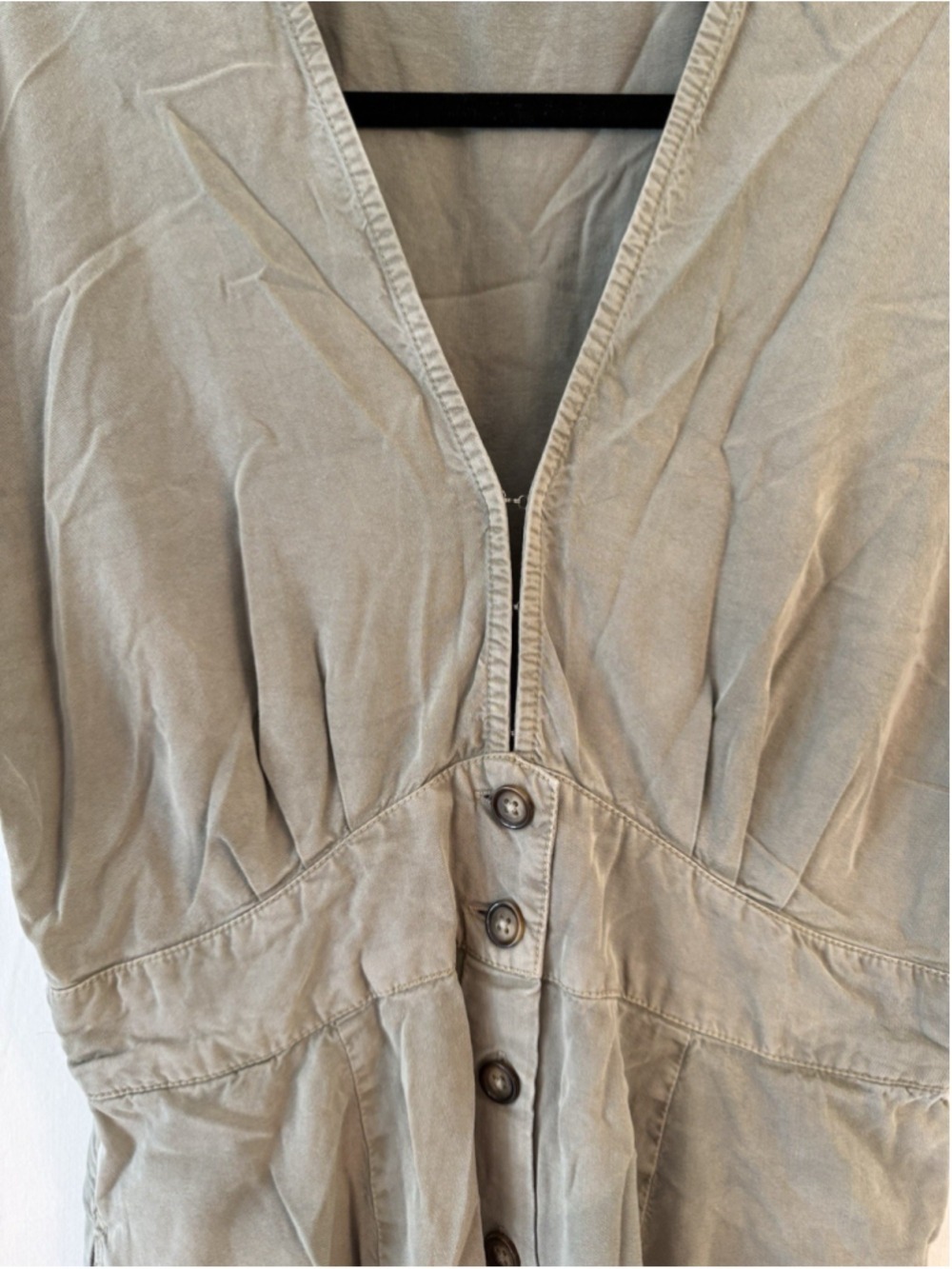Quince Vintage Wash Button Down Mini Dress M Tencel Olive Green Nature Utility - Picture 7 of 11